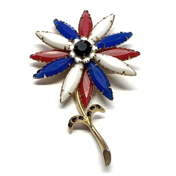 Vintage Red White and Blue Flower Brooch Pin